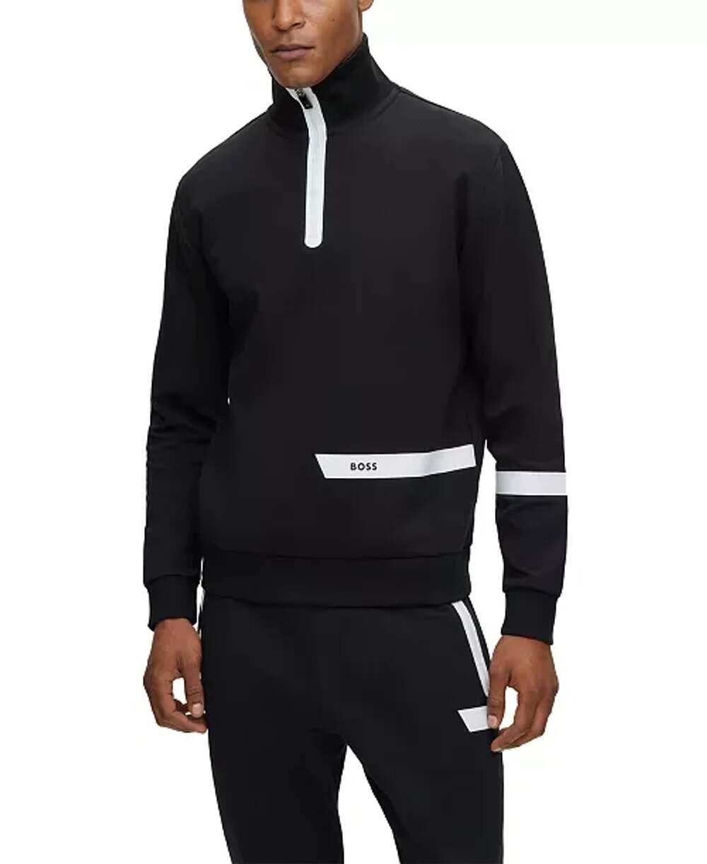 Like New Hugo Boss Men's Logo Stripe Zip-Neck Sweatshirt 21” x 28”